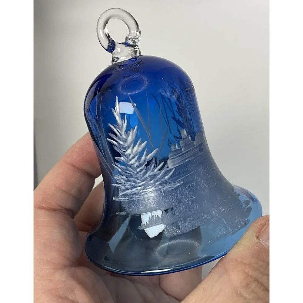 Pairpoint Crystal Annual Christmas Bell Ornament 1992 Hand Painted Bethlehem GUC